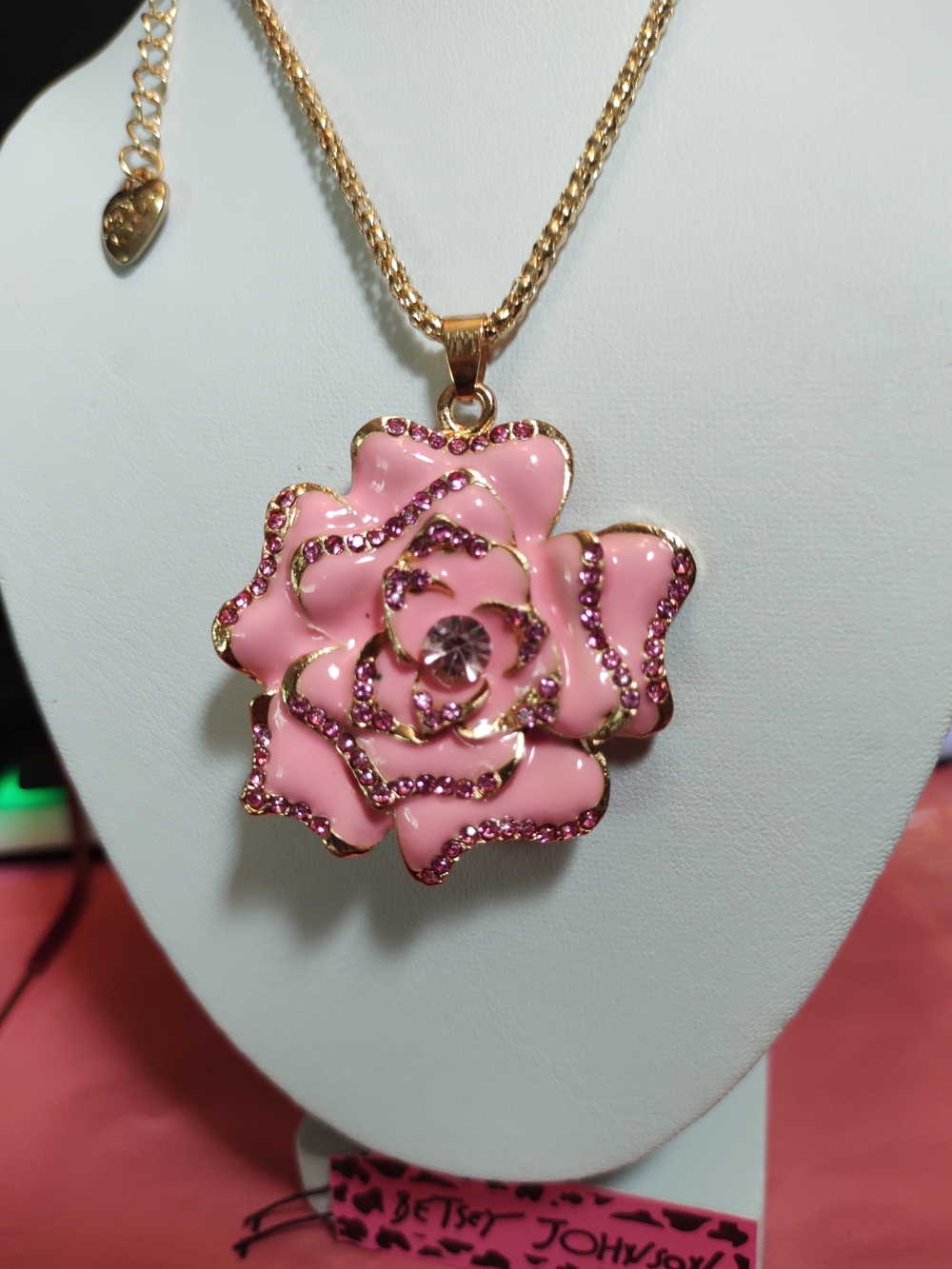 Betsey Johnson Mother's Day Pink Rose Pendant Necklace